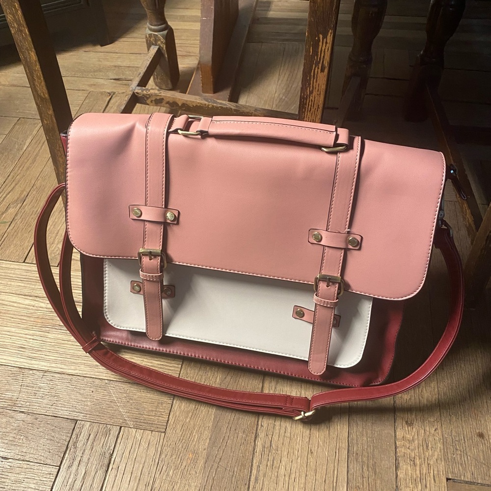 Ecosusi Sombre vintage briefcase 15.6 inches — pink faux leather - brand new!